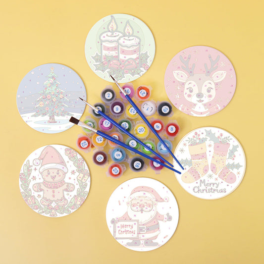 Christmas  Print Paint By Numbers Coaster Set (6 Pack)